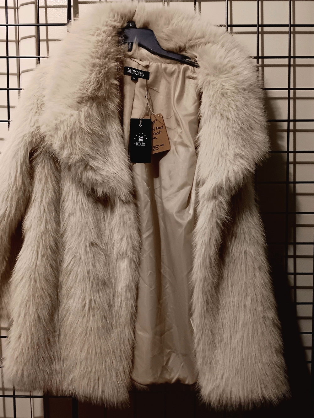 H&M Cream Faux Fur Coat with Plush Collar